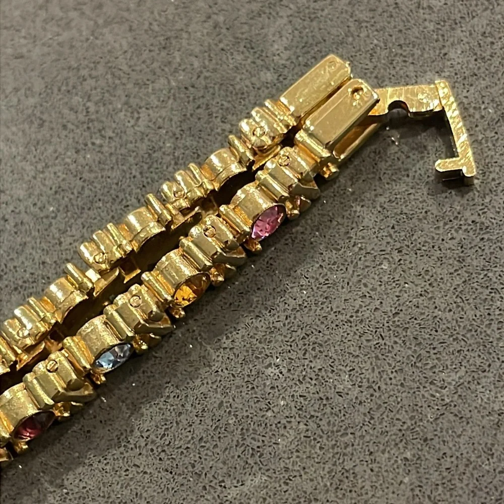 Gold Tone Multicolor Rhinestone Bracelet